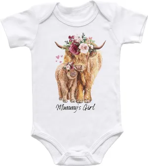 Mommy's Girl Bodysuit or T-Shirt, Country Boho Baby Girl Clothes, Floral Cow Girl, Mom and Baby Gift, Farm Animals Baby Shower, Cow Baby Bodysuit (2T Short Sleeve T-Shirt)