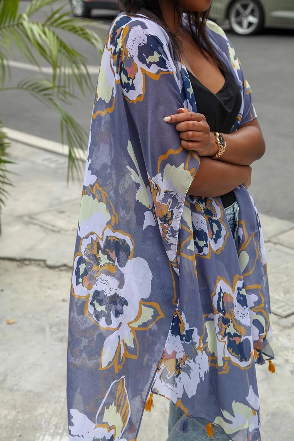 Moss Rose Women's Beach Cover up Swimsuit Kimono Cardigan with Bohemian Floral Print