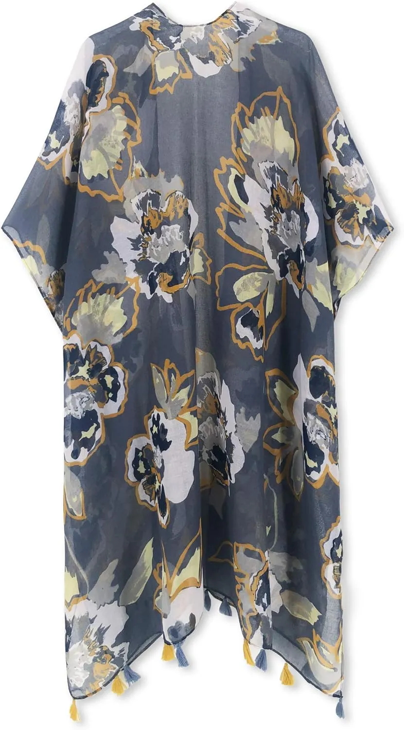 Moss Rose Women's Beach Cover up Swimsuit Kimono Cardigan with Bohemian Floral Print