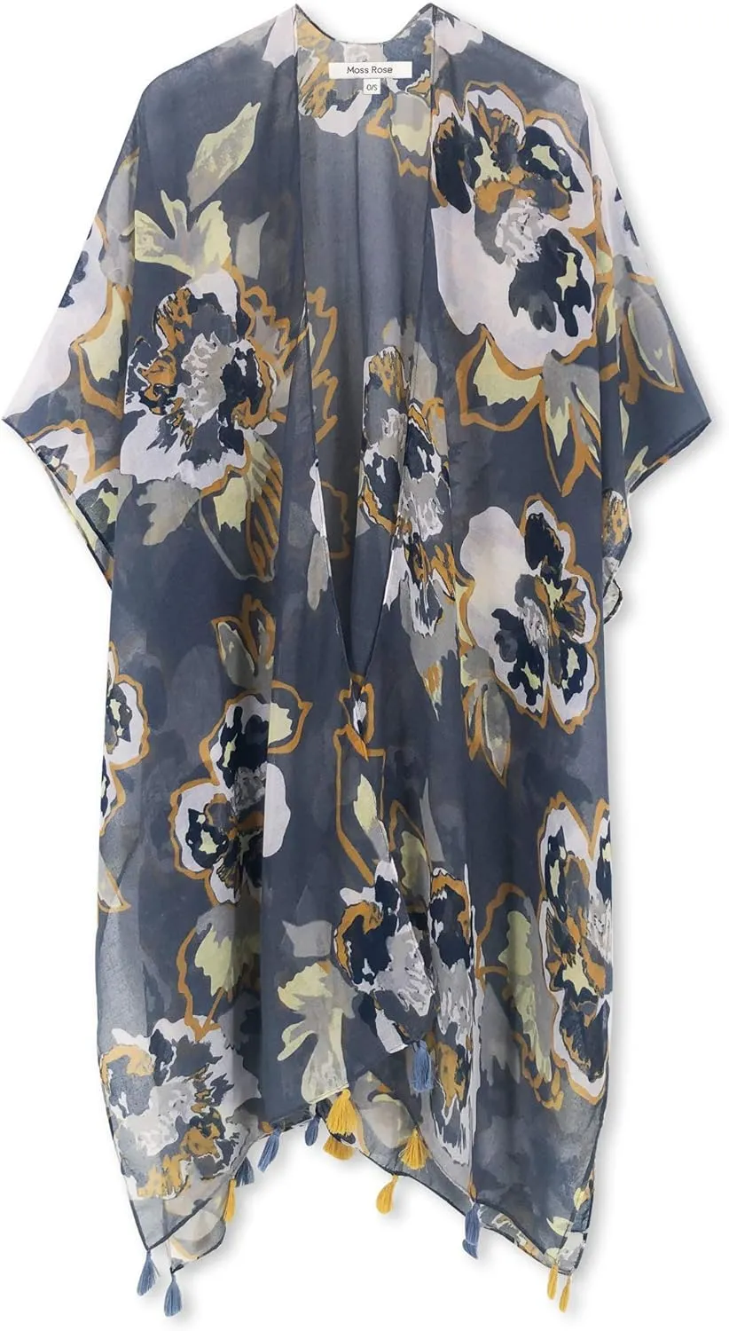Moss Rose Women's Beach Cover up Swimsuit Kimono Cardigan with Bohemian Floral Print