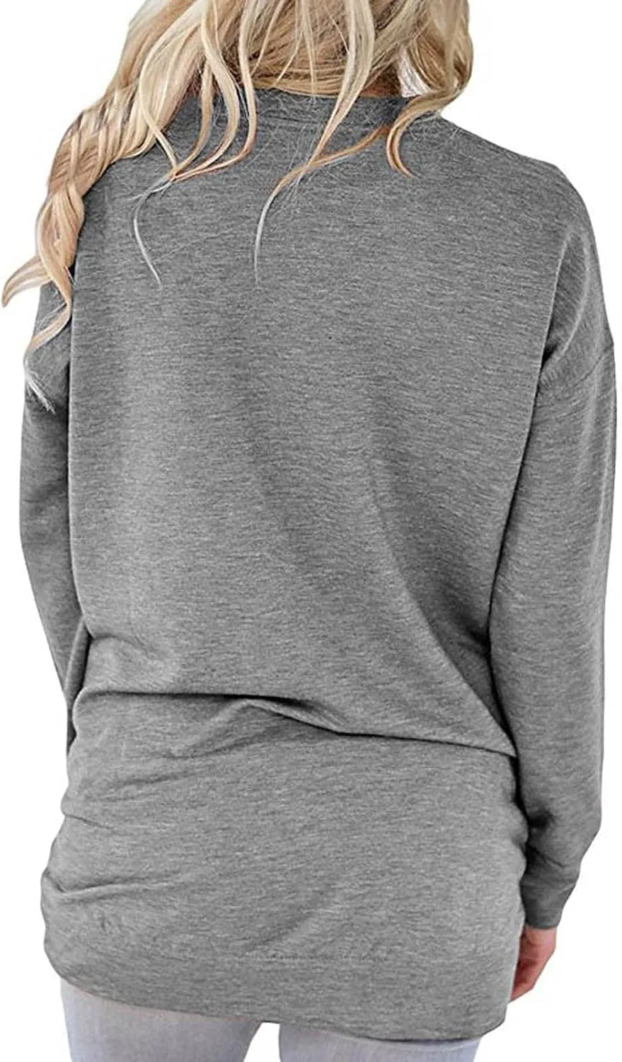 Muyise Womens Casual Long Sleeve Tunic Tops Solid Color Crew Neck Comfy Pullover Sweatshirts Loose Fit Blouses with Pockets