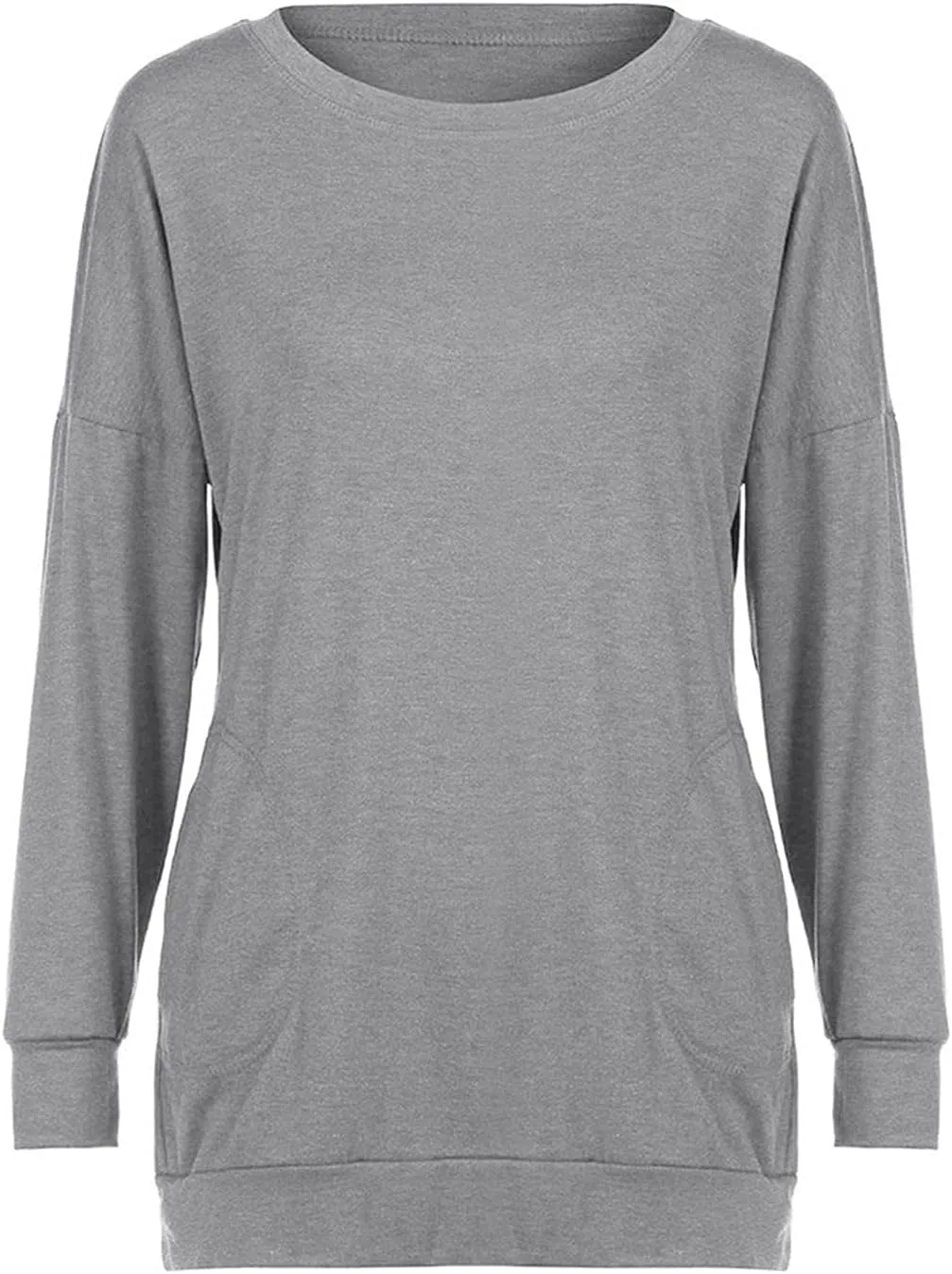 Muyise Womens Casual Long Sleeve Tunic Tops Solid Color Crew Neck Comfy Pullover Sweatshirts Loose Fit Blouses with Pockets