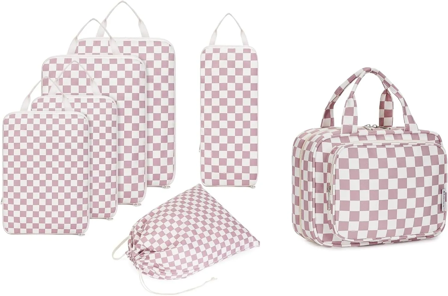Narwey Hanging Toiletry Bag for Women with 6 Set Compression Packing Cubes
