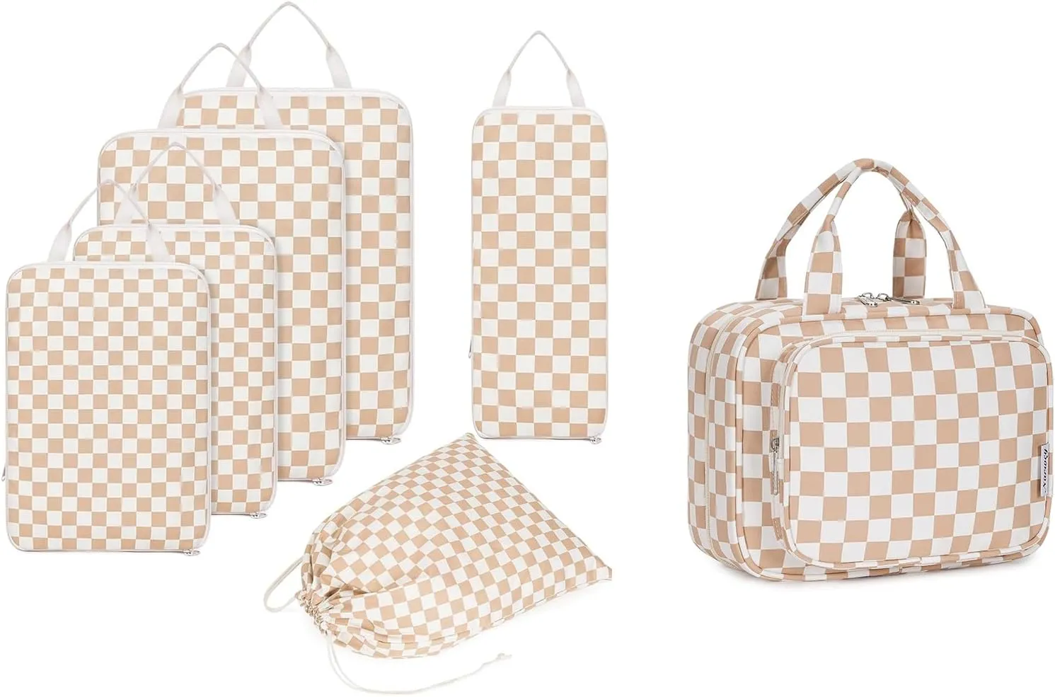 Narwey Hanging Toiletry Bag for Women with 6 Set Compression Packing Cubes