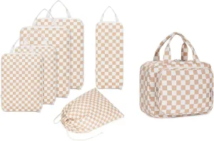 Narwey Hanging Toiletry Bag for Women with 6 Set Compression Packing Cubes