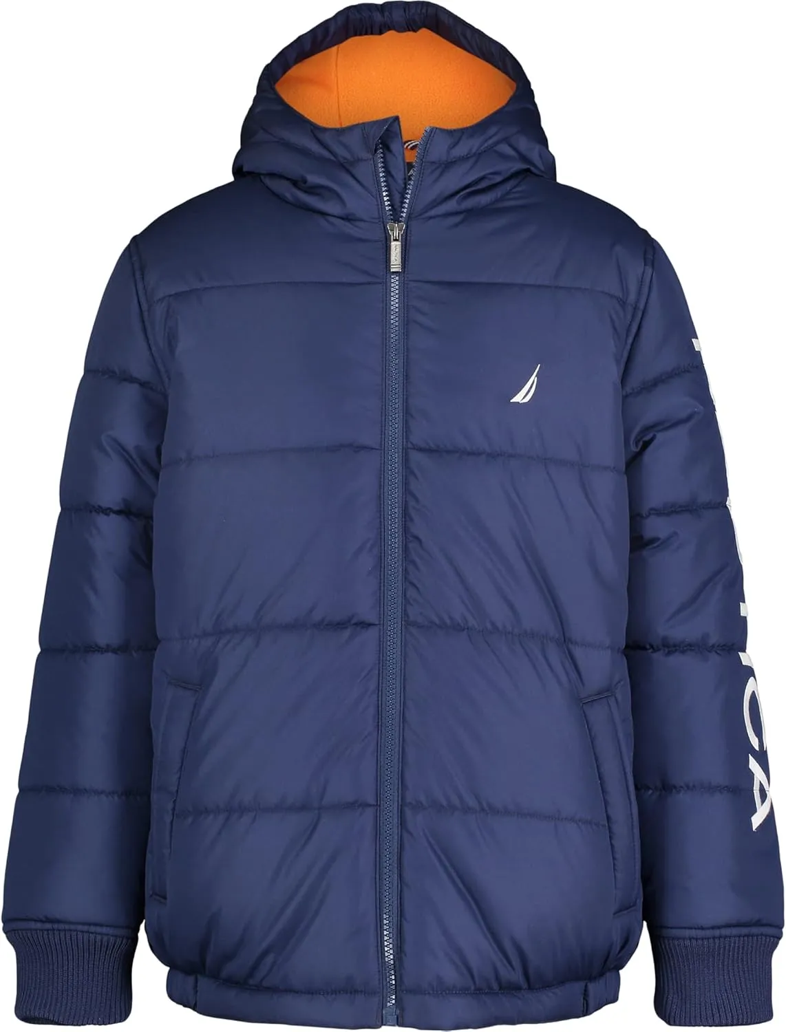 Nautica Boys' Heavy Weight Hooded Bubble Jacket with Polar Fleece Lining