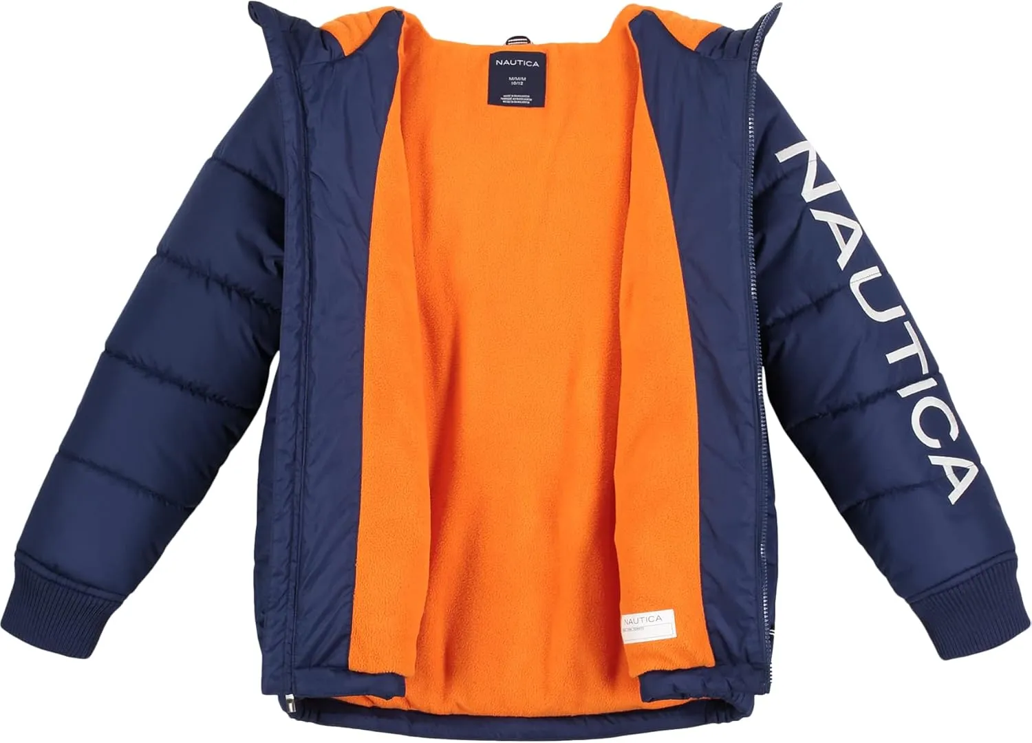 Nautica Boys' Heavy Weight Hooded Bubble Jacket with Polar Fleece Lining