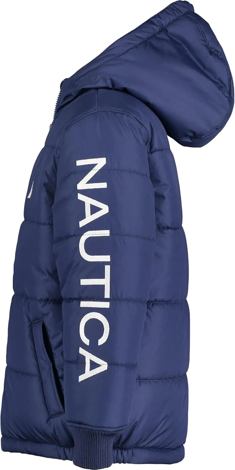 Nautica Boys' Heavy Weight Hooded Bubble Jacket with Polar Fleece Lining