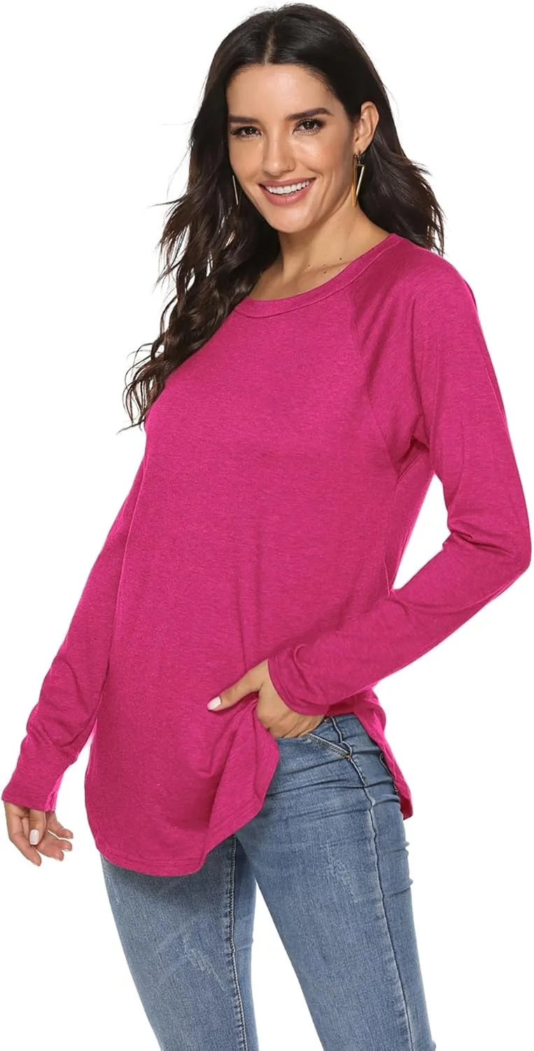 Newchoice Women's Casual Batwing Long Sleeve T Shirt Round Neck Basic Loose Tunic Tops