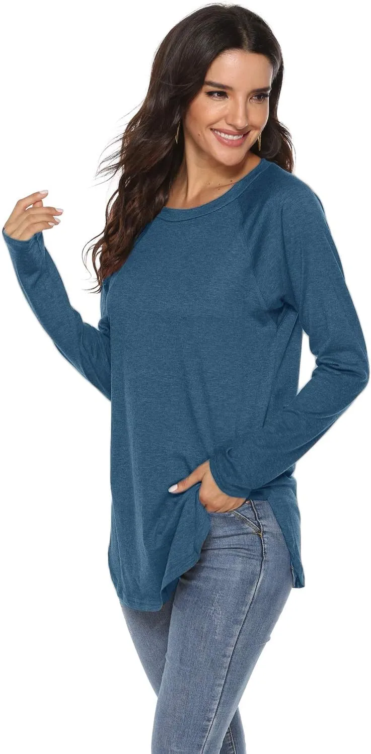 Newchoice Women's Casual Batwing Long Sleeve T Shirt Round Neck Basic Loose Tunic Tops