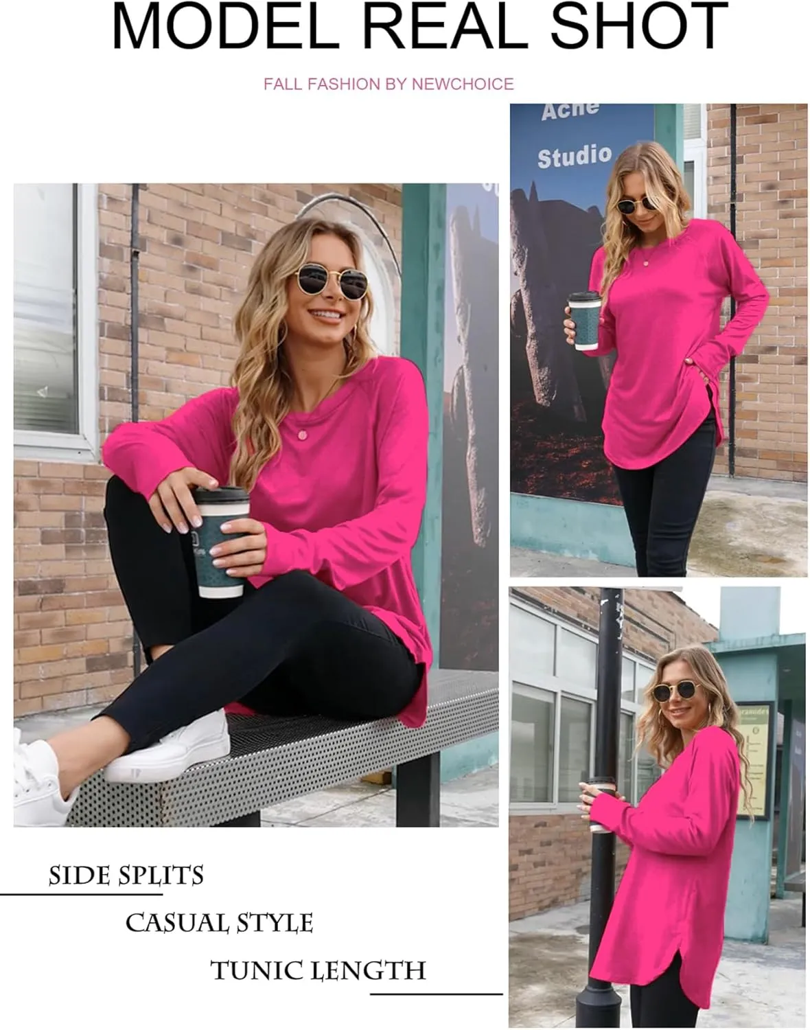 Newchoice Women's Casual Batwing Long Sleeve T Shirt Round Neck Basic Loose Tunic Tops