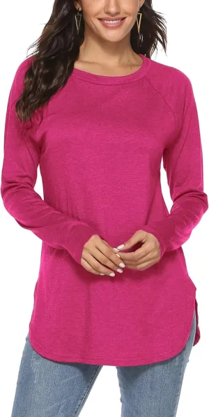 Newchoice Women's Casual Batwing Long Sleeve T Shirt Round Neck Basic Loose Tunic Tops