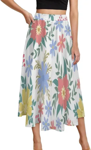 Novelty Tropic Florals Print Midi Skirts High Elastic Waist Ruched Bohemia Mini Club Skirt