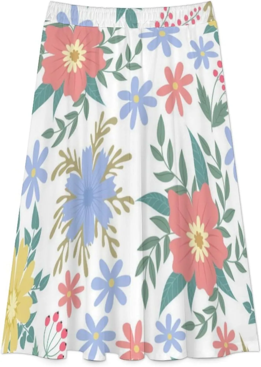 Novelty Tropic Florals Print Midi Skirts High Elastic Waist Ruched Bohemia Mini Club Skirt