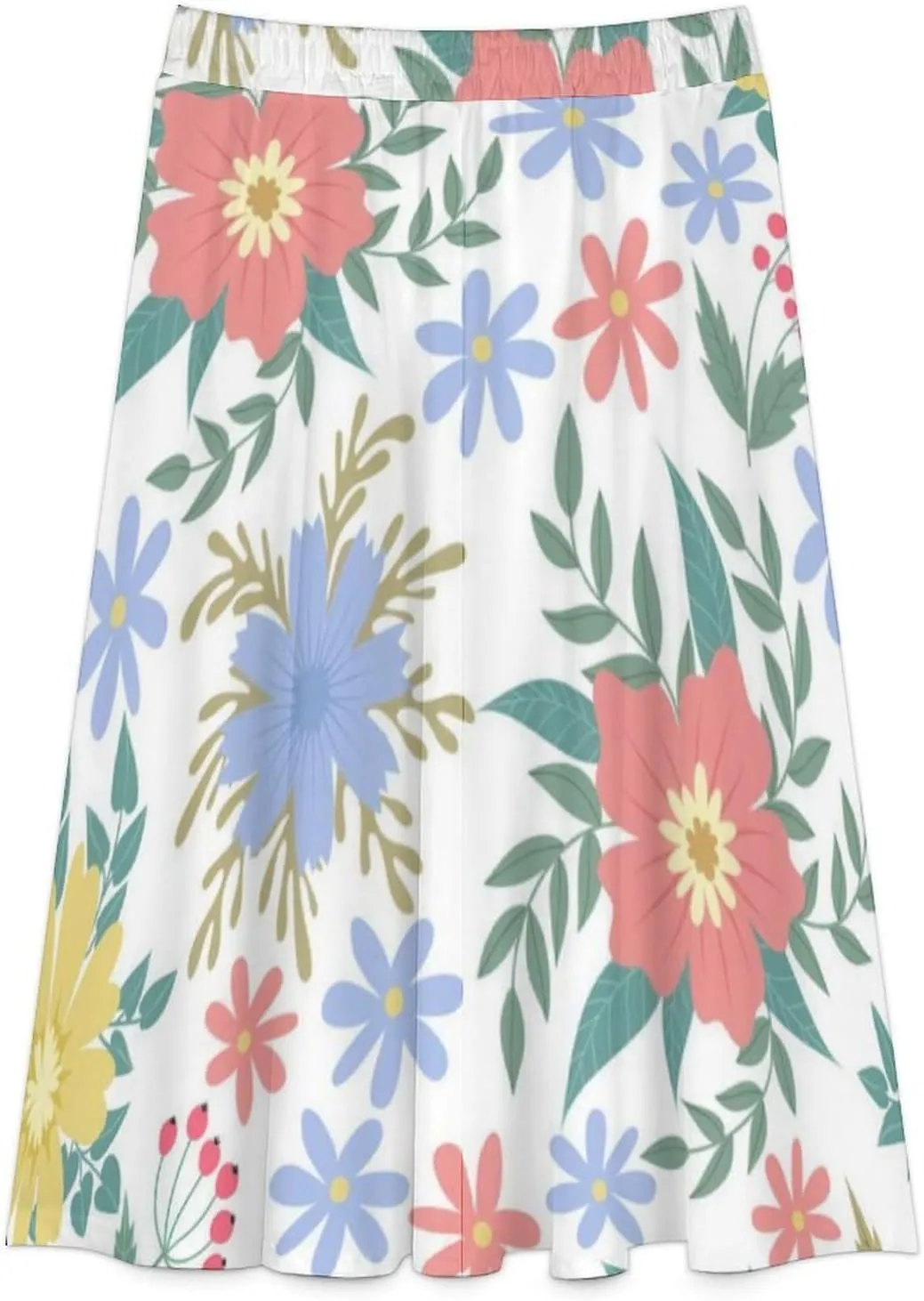 Novelty Tropic Florals Print Midi Skirts High Elastic Waist Ruched Bohemia Mini Club Skirt