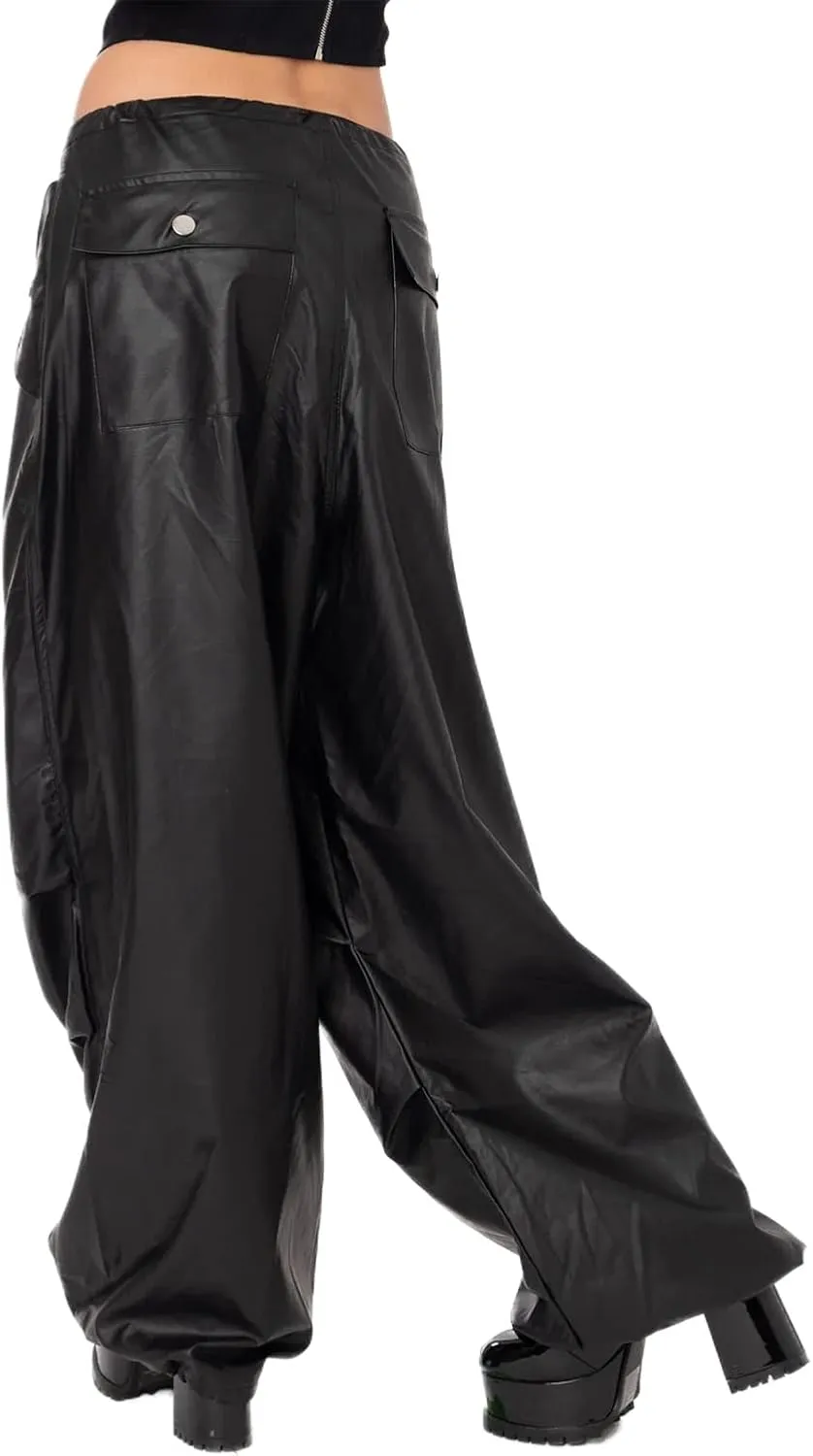 NUFIWI Women's Faux Leather Pants High Waist Straight Wide Leg PU Legging Casual Solid Color Trousers with Pockets