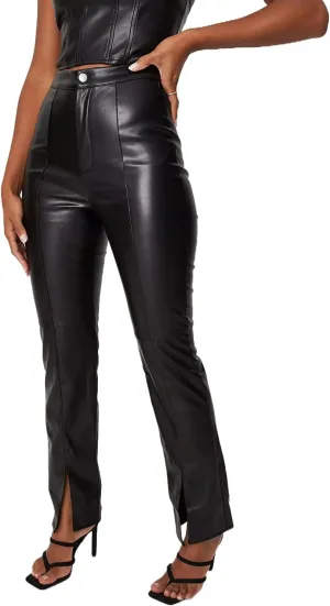 NUFIWI Women's Faux Leather Pants High Waist Straight Wide Leg PU Legging Casual Solid Color Trousers with Pockets