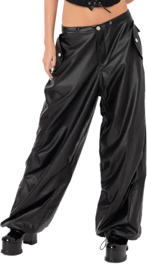 NUFIWI Women's Faux Leather Pants High Waist Straight Wide Leg PU Legging Casual Solid Color Trousers with Pockets