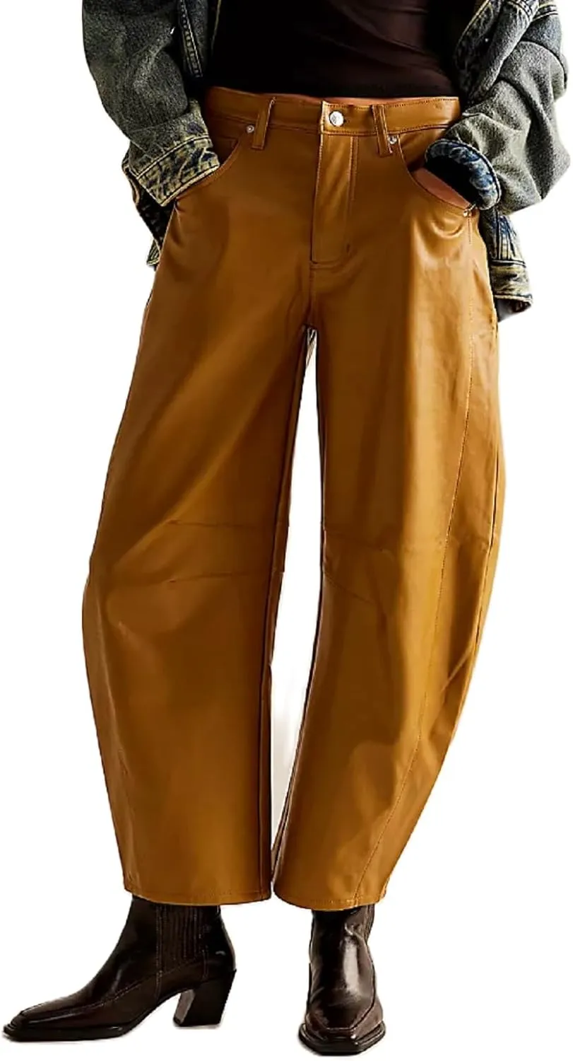 NUFIWI Women's Faux Leather Pants High Waist Straight Wide Leg PU Legging Casual Solid Color Trousers with Pockets