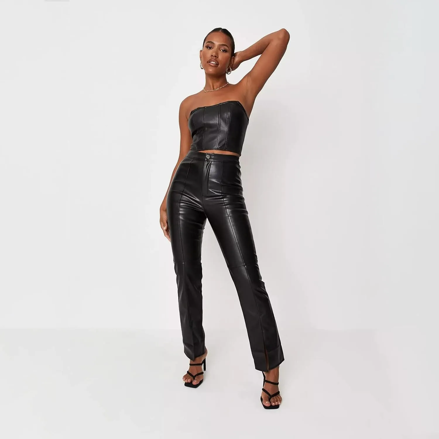 NUFIWI Women's Faux Leather Pants High Waist Straight Wide Leg PU Legging Casual Solid Color Trousers with Pockets