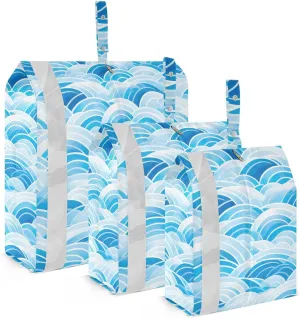 Ocean Sea Wave Packing Cubes for Travel 3 Set Compression Bags Luggage Bags for Packing