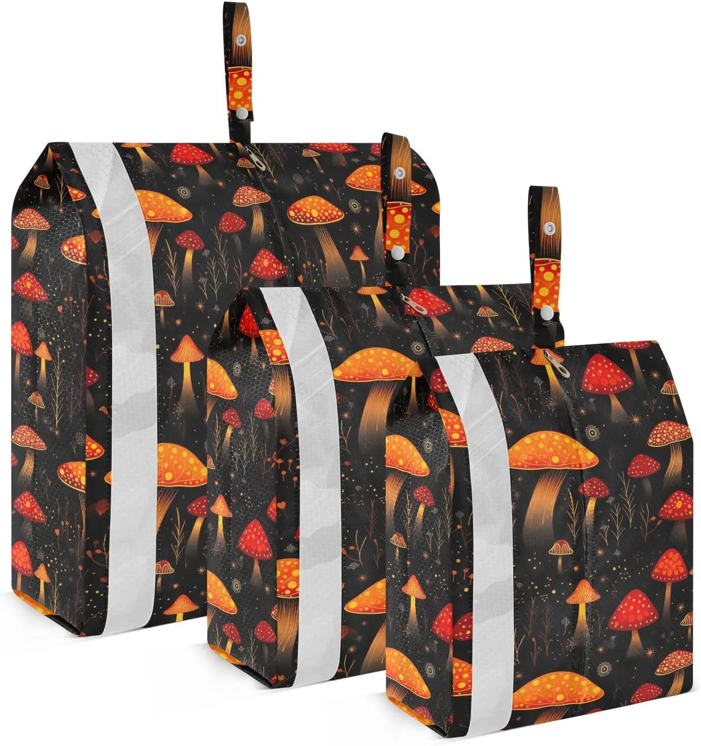 Orange Mushrooms Black Packing Cubes for Travel 3 Set Packing Essentials Suitcase Organizer Bags for Vacation Clothes