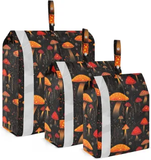 Orange Mushrooms Black Packing Cubes for Travel 3 Set Packing Essentials Suitcase Organizer Bags for Vacation Clothes