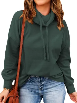 OUNAR Women Casual Long Sleeve Sweatshirt Cowl Neck Drawstring Thick Dralon Loose Pullovers Shirts Tops Sweatshirts