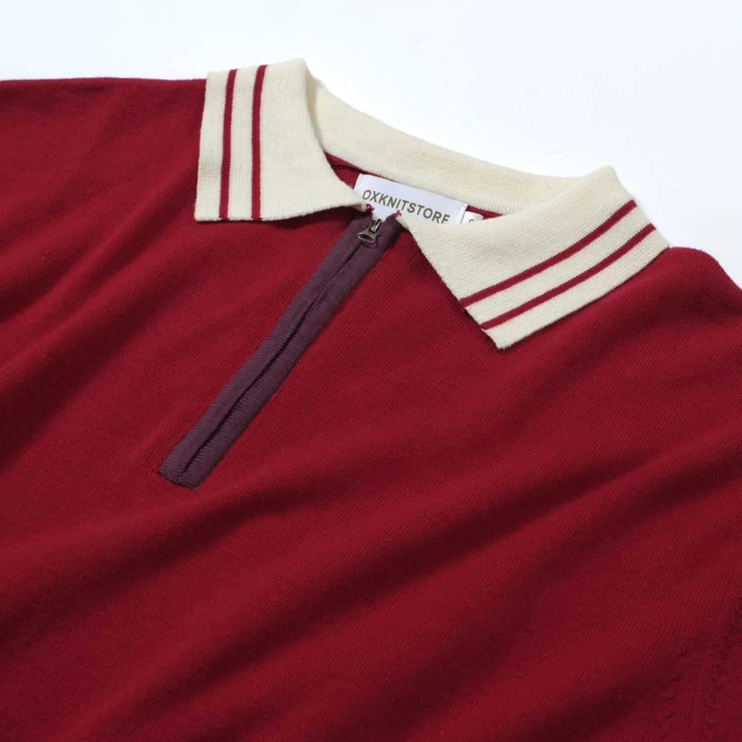 OXKNIT Men's Polo Shirts Quarter Zip Knit Shirts Summer Golf Polo T Shirts with White Neck