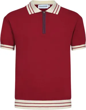 OXKNIT Men's Polo Shirts Quarter Zip Knit Shirts Summer Golf Polo T Shirts with White Neck