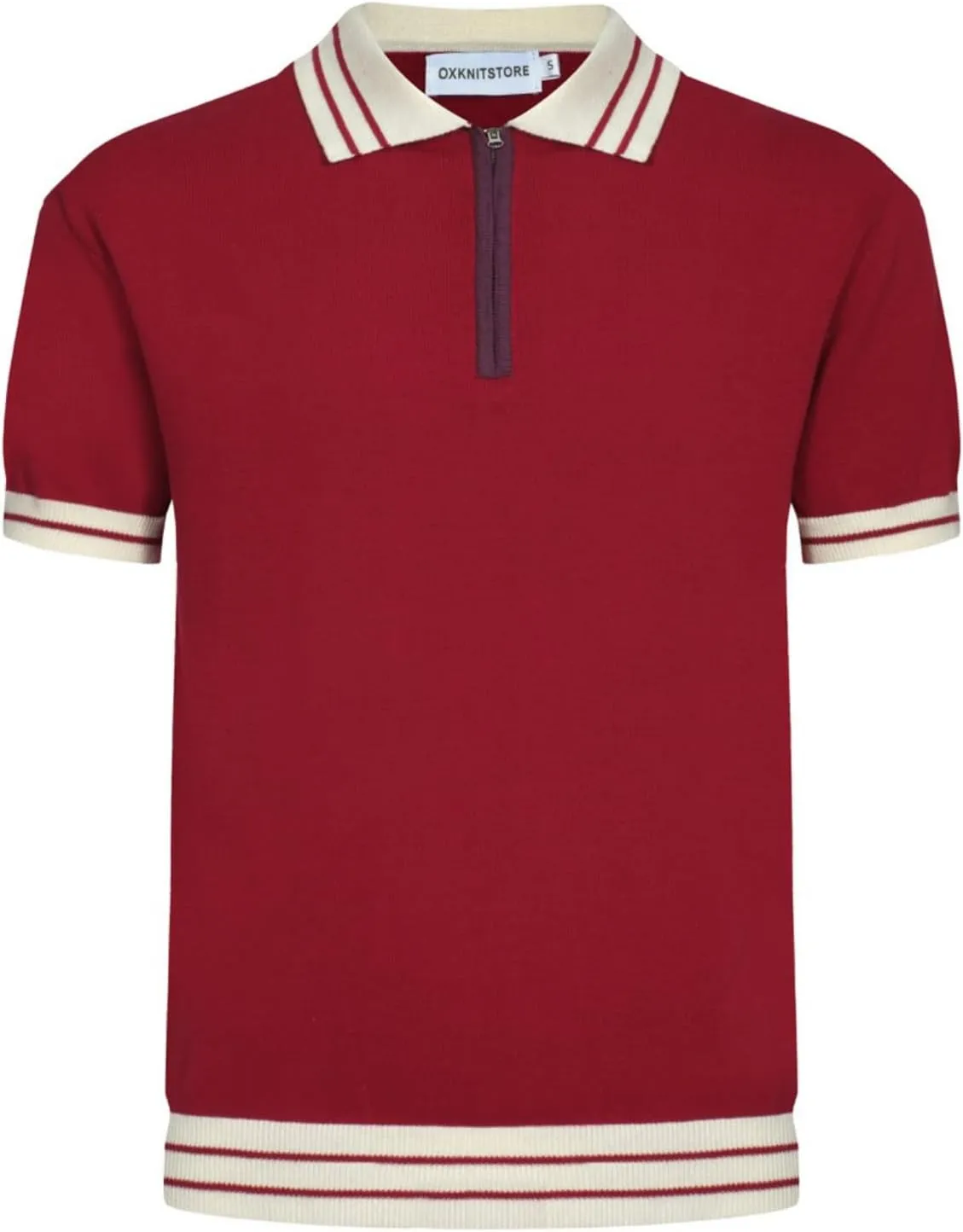 OXKNIT Men's Polo Shirts Quarter Zip Knit Shirts Summer Golf Polo T Shirts with White Neck