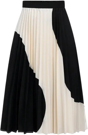 OYOANGLE Girl's Color Block Maxi Skirt Elastic Waist A Line Pleated Casual Long Skirts