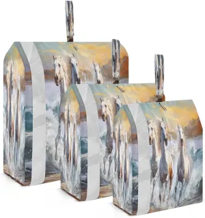 Paint Watercolor White Horses Packing Cubes for Travel 3 Set Compression Packing Cube Suitcase Organizer for Travel