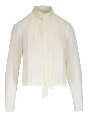 Patti Top with Pleats and Tie in Ivory