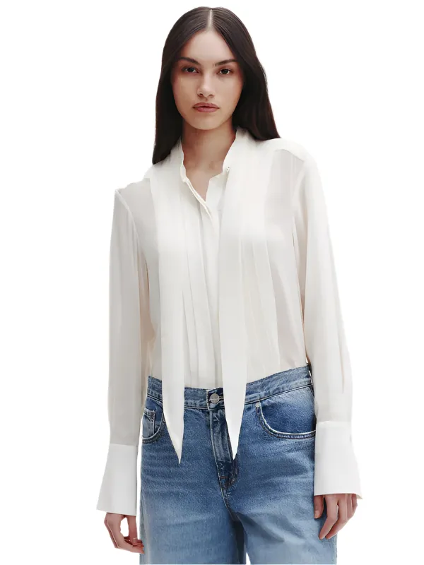 Patti Top with Pleats and Tie in Ivory