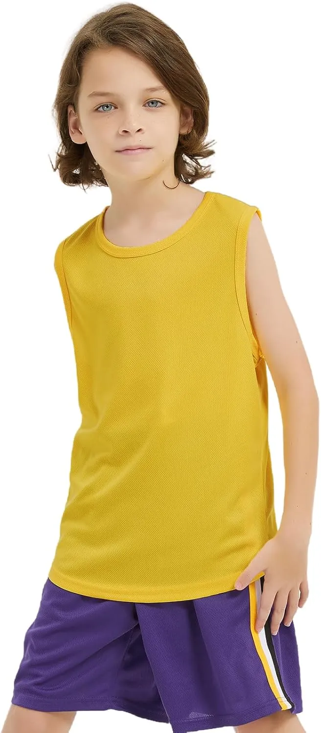 Phedrew 5 Pack Boys Youth Kids Mesh Athletic Quick Dry Tank Top Sleeveless T Shirts Moisture Wicking Tank Tops (Age 4-18)