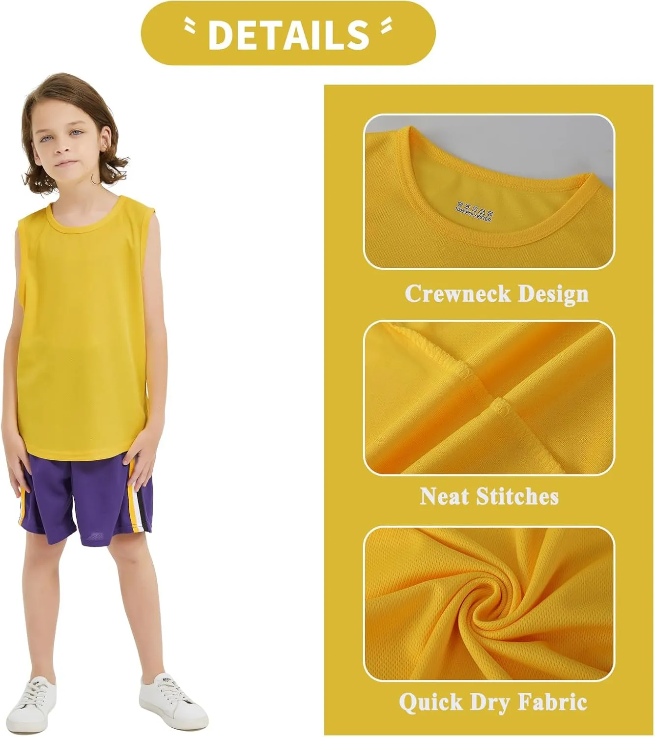 Phedrew 5 Pack Boys Youth Kids Mesh Athletic Quick Dry Tank Top Sleeveless T Shirts Moisture Wicking Tank Tops (Age 4-18)