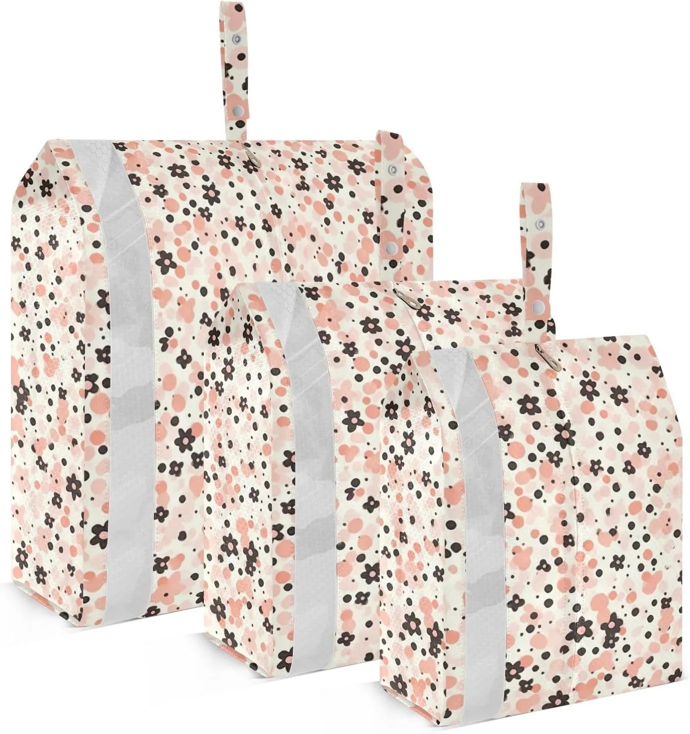 Pink Black Flowers Packing Cubes for Travel 3 Set Compression Packing Cubes Suitcase Organizer Bags Set for Suitcase