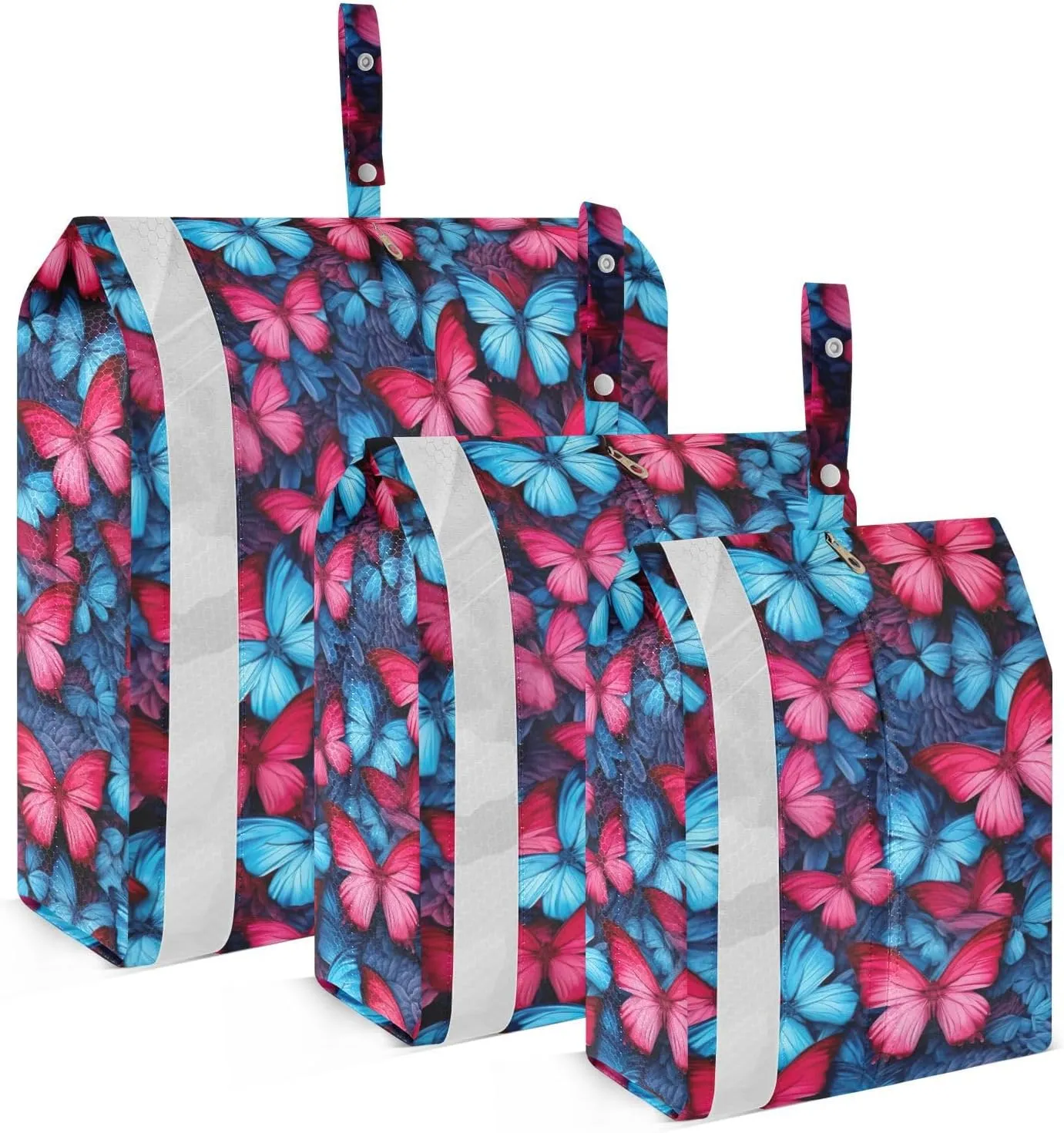 Pink Blue Butterflies Packing Cubes for Travel 3 Set Compression Bag Luggage Cubes for Woman Man