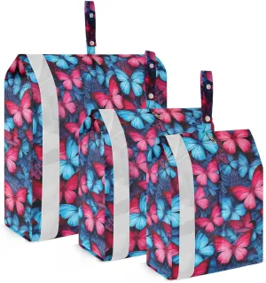 Pink Blue Butterflies Packing Cubes for Travel 3 Set Compression Bag Luggage Cubes for Woman Man