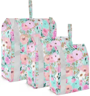 Pink Blue Flowers Packing Cubes for Travel 3 Set Travel Packing Cubes Luggage Cubes for Organization