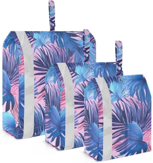 Pink Blue Tropical Leaves Packing Cubes for Travel 3 Set Compression Bag Luggage Organizer Bags for Vacation Clothes
