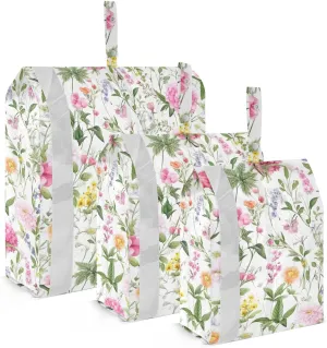 Pink Flowers Leaves Green Packing Cubes for Travel 3 Set Travel Bags Organizer Luggage Cubes for Suitcases