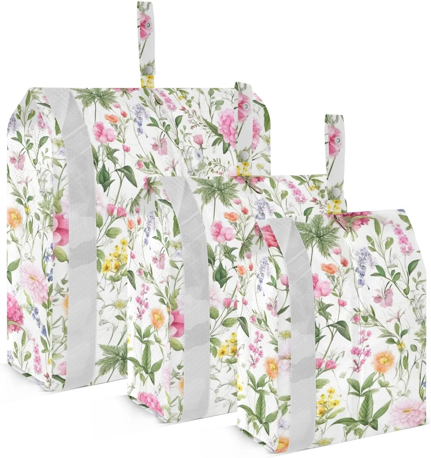 Pink Flowers Leaves Green Packing Cubes for Travel 3 Set Travel Bags Organizer Luggage Cubes for Suitcases