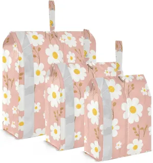 Pink White Flower Packing Cubes for Travel 3 Set Compression Travel Cubes Luggage Cubes for Carry On
