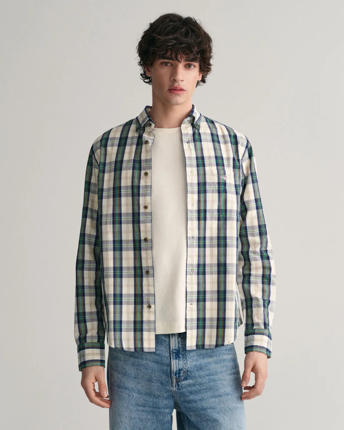 Poplin Shirt - Check - Archive Shield - Eggshell