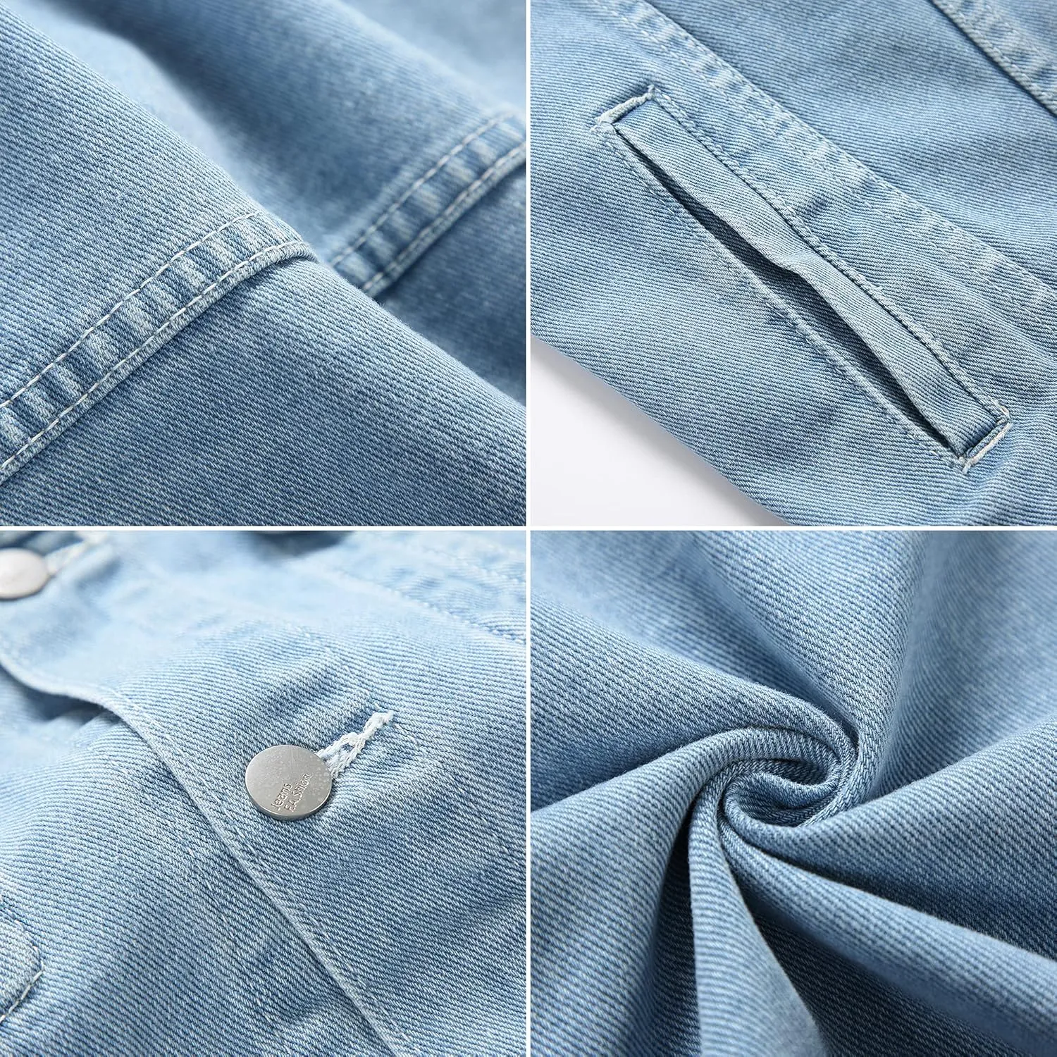 PRIJOUHE Mens Jean Jacket Casual Loose Fit Button Down Denim Trucker Jacket Coat With Multiple Colors