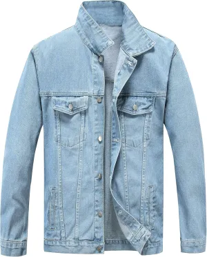 PRIJOUHE Mens Jean Jacket Casual Loose Fit Button Down Denim Trucker Jacket Coat With Multiple Colors
