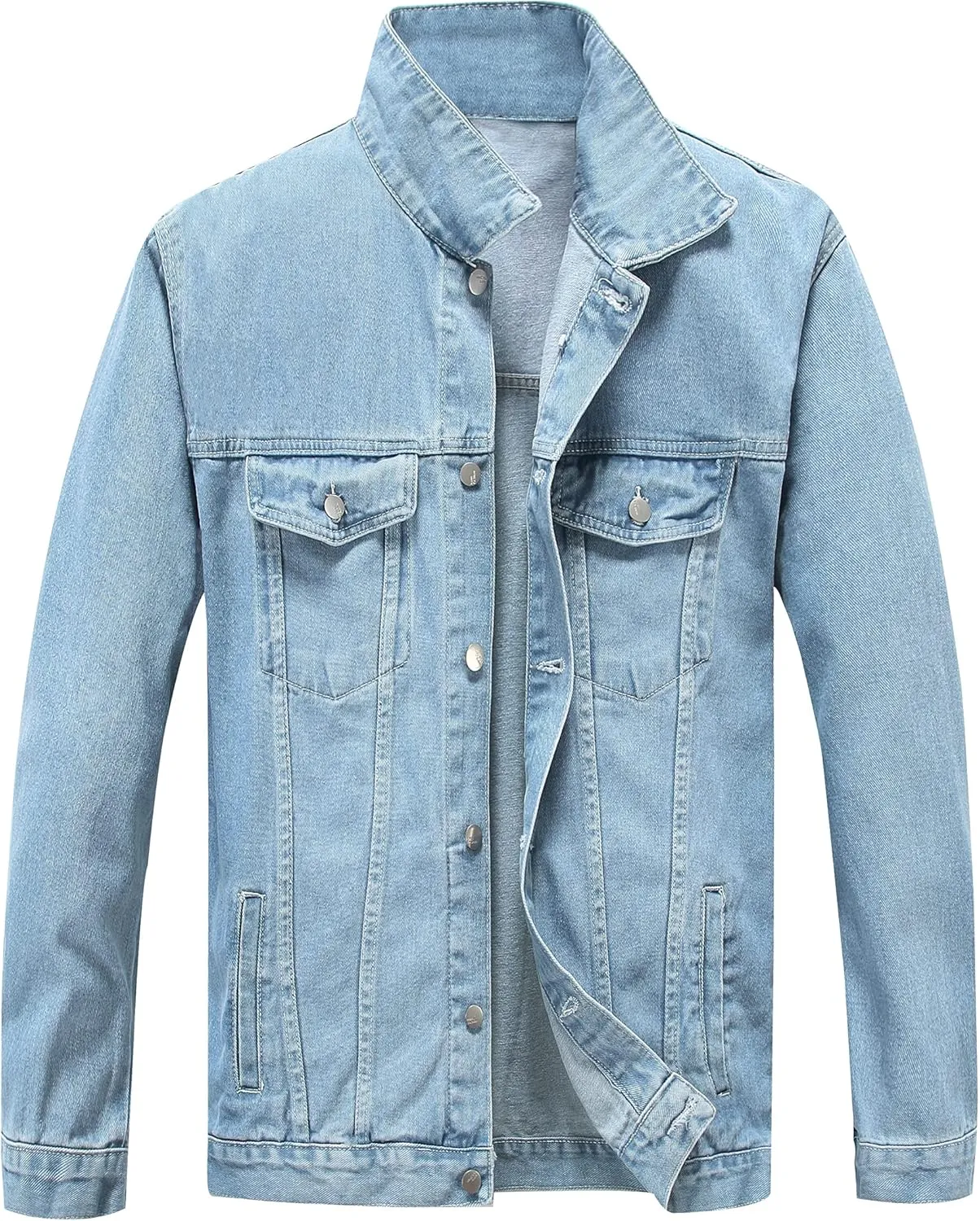 PRIJOUHE Mens Jean Jacket Casual Loose Fit Button Down Denim Trucker Jacket Coat With Multiple Colors