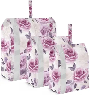 Purple White Rose Packing Cubes for Travel 3 Set Packing Cubes Compression Suitcase Organizer Bags for Travel Accessories
